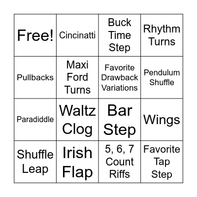 Intermediate Tap Bingo Card