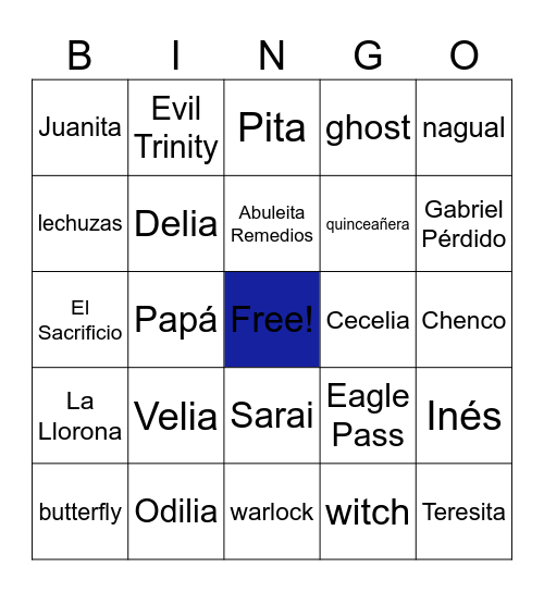 Summer of the Mariposas Bingo Card