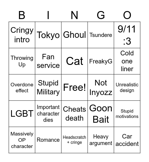 Tokyo Ghoul Bingo Card