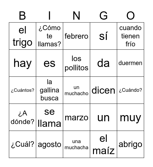 SOMOS Unit 1: Dice Bingo Card
