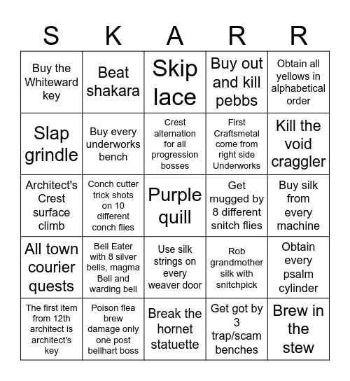 Silksong Bingo Card