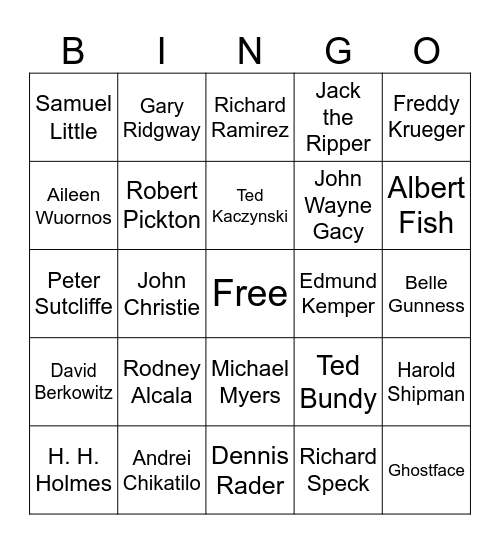 Serial Killers Bingo Card