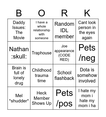 Borky's Bad Dream Bingo Card