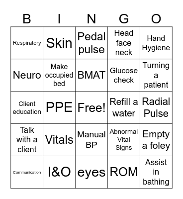 Student Nurse Bingo Card