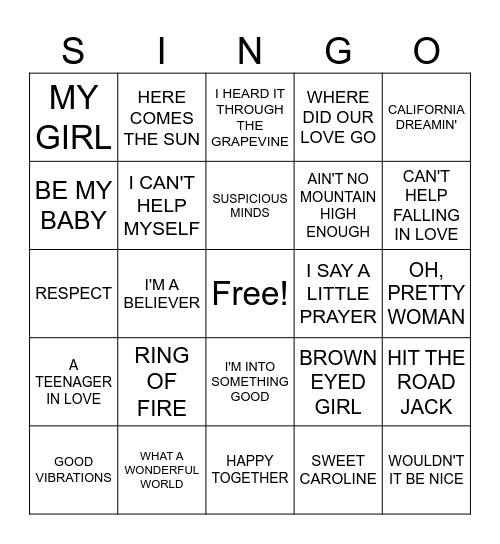 November Singo Bingo Card