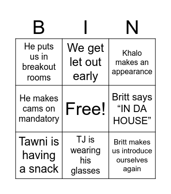 F&R Bingo Card