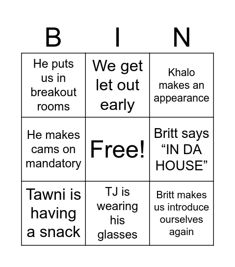 F&R Bingo Card