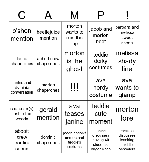 abbott elementary: Camping bingo Card