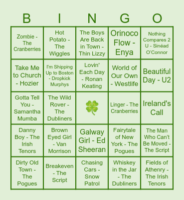 IRISH MUSICAL BING Bingo Card