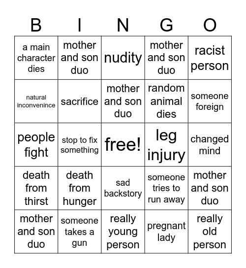 The Long Walk Bingo Card