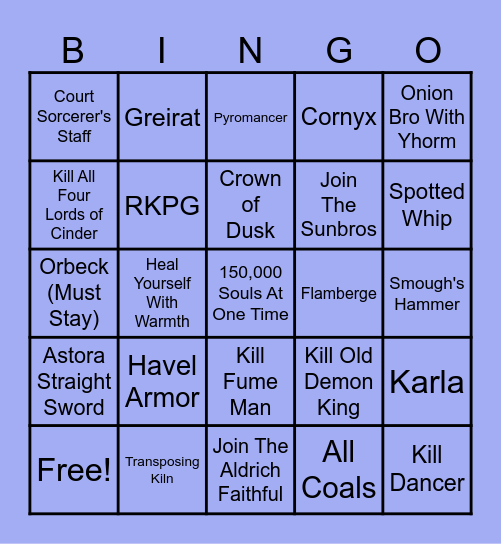 Dark Souls 3 Bingo Card