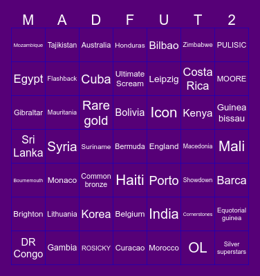 Madfut 26 Bingo Card