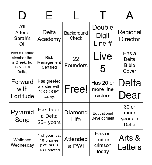 DST Membership #4 Bingo Card