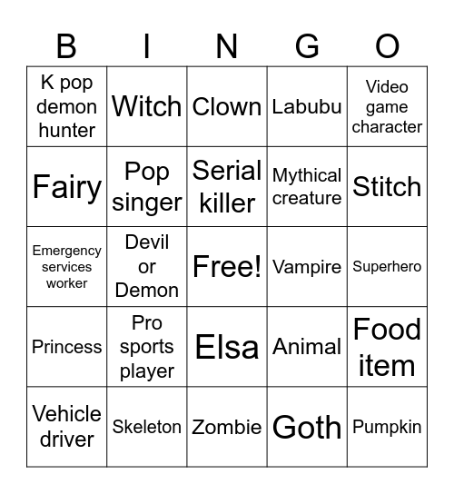 Victoria's Halloween Card Bingo Card