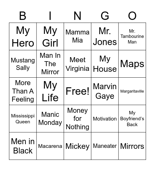 All Start with The Letter M Bingo Card