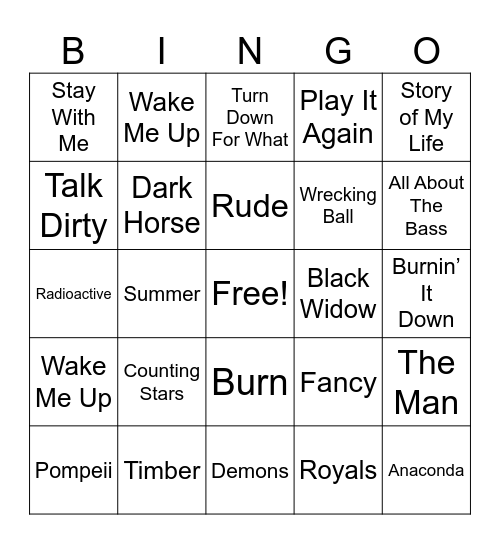 Hits from 2014 Bingo Card