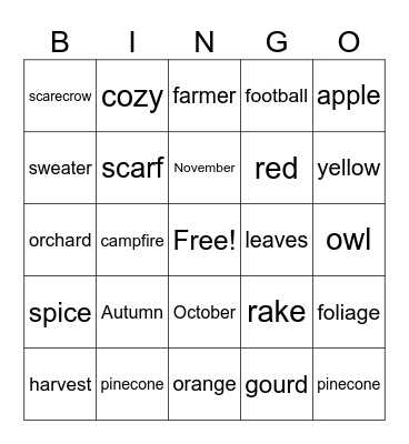 Fall Bingo Card