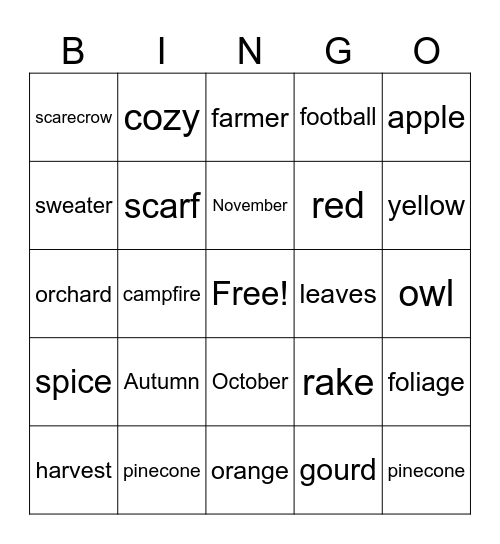 Fall Bingo Card