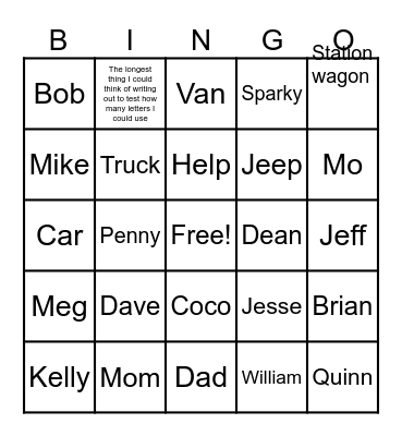 Test Bingo Card