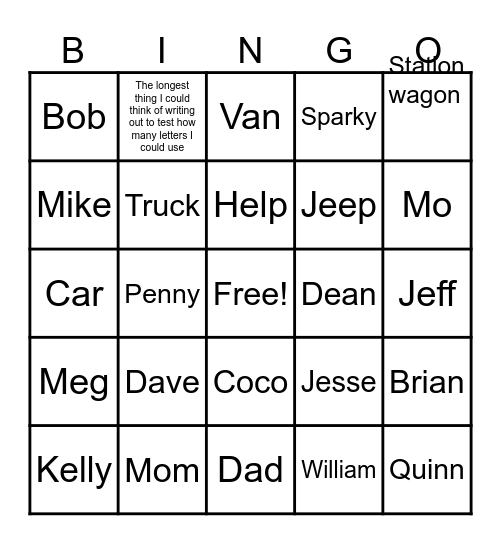 Test Bingo Card