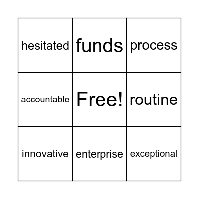 'Kids in Business' Vocabulary Bingo Card