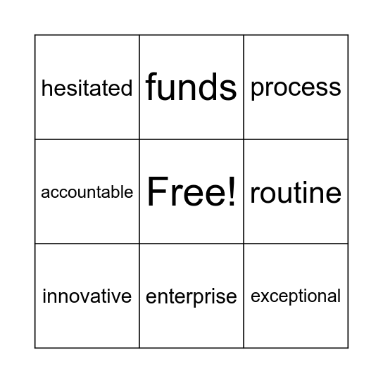 'Kids in Business' Vocabulary Bingo Card