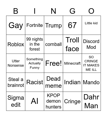 yt shorts bingo Card