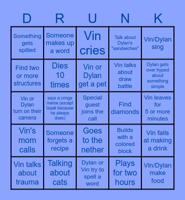 Drunk Minecraft Bingo Card