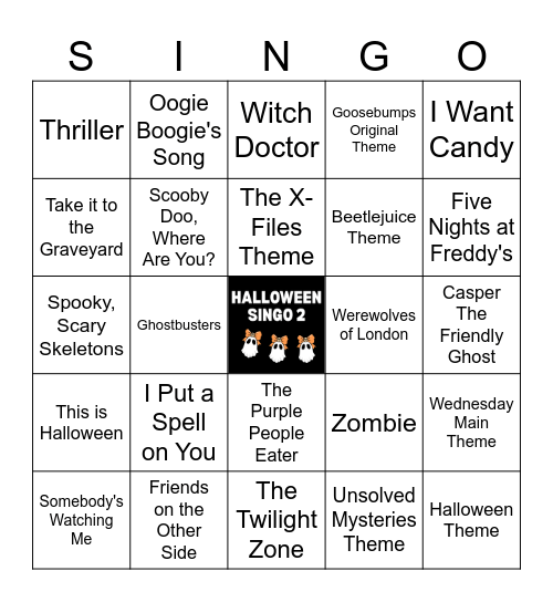 Halloween Singo Bingo Card