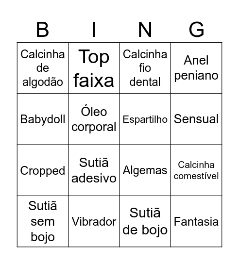 Bingo Sensual Bingo Card