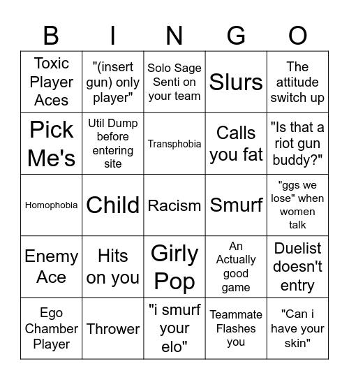 Valorant Bingo Card