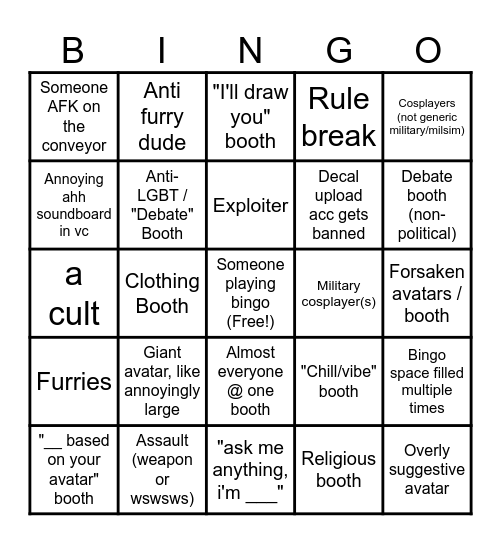 Booth Game Bingo Card