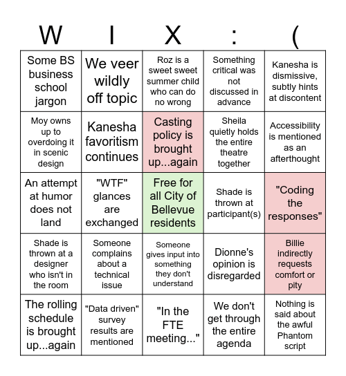 BYT: Bring Your Trauma Bingo Card