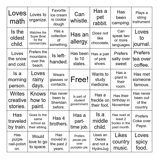 Human Bingo Card