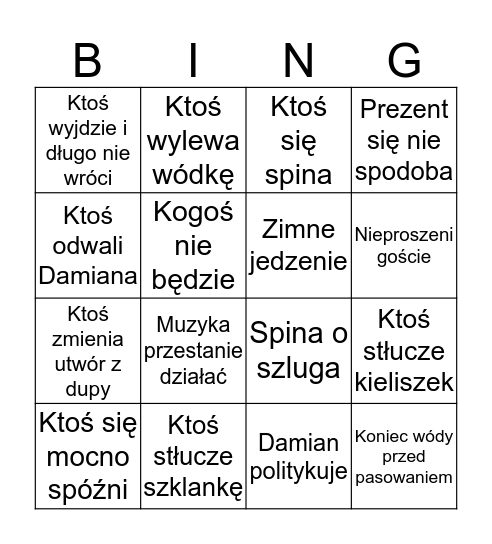 Co pójdzie źle? Bingo Card