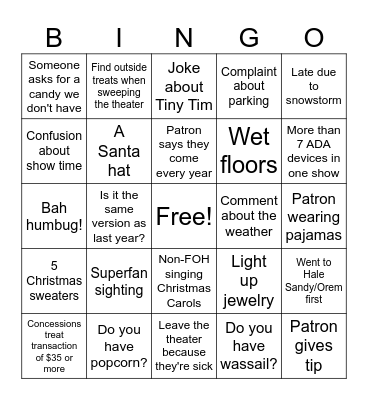 Christmas Carol Bingo Card