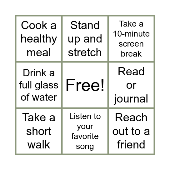Self-care Bingo! Bingo Card