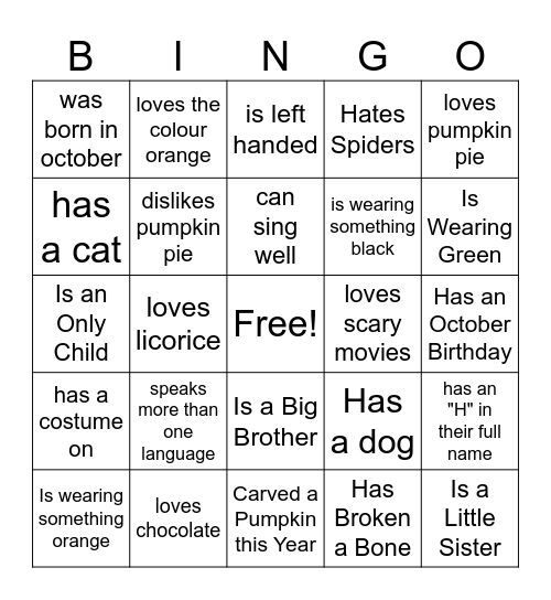 Halloween Find Someone Who... Bingo Card