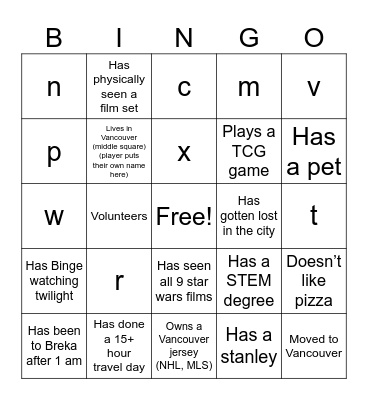 test Bingo Card