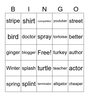 upper bingo Card
