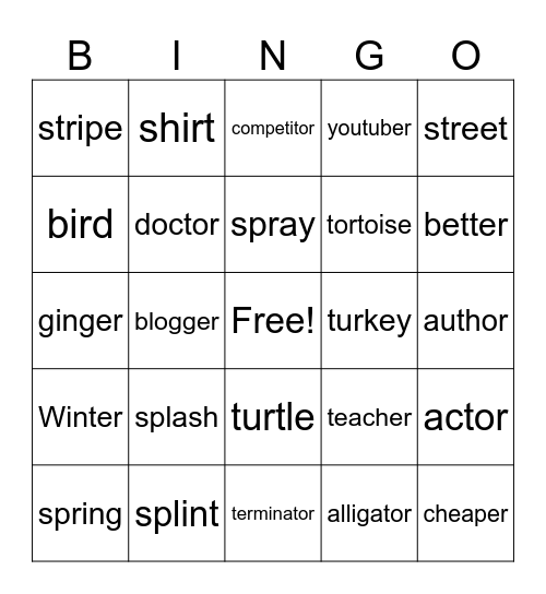 upper bingo Card