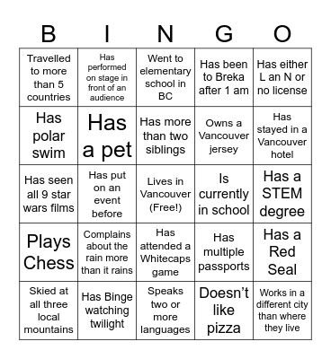 Friend-Zone Bingo Card