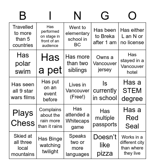 Friend-Zone Bingo Card