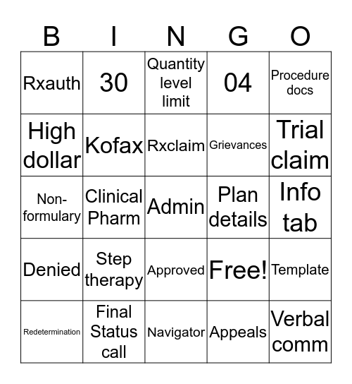 Prior Auth Training Bingo Card