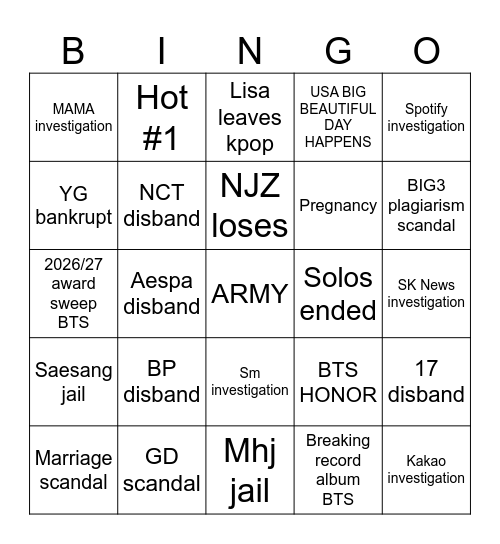BTS KARMA Bingo Card
