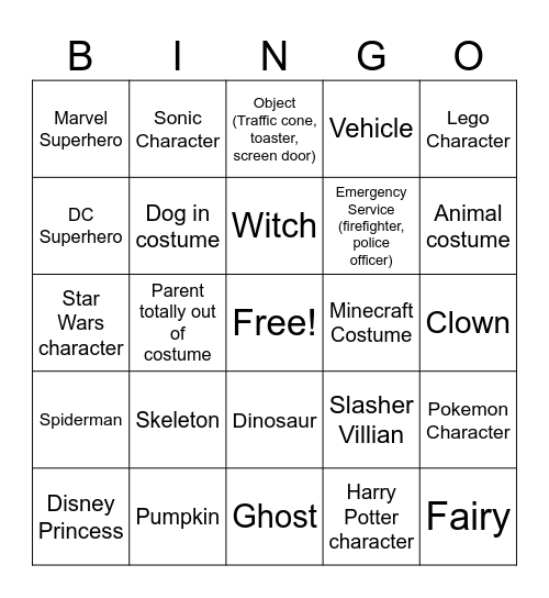 Trick or Treater Bingo 2025 Bingo Card