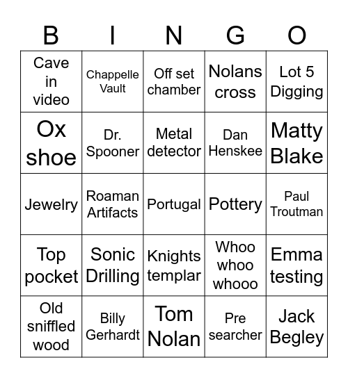 Oak Island Bingo Card