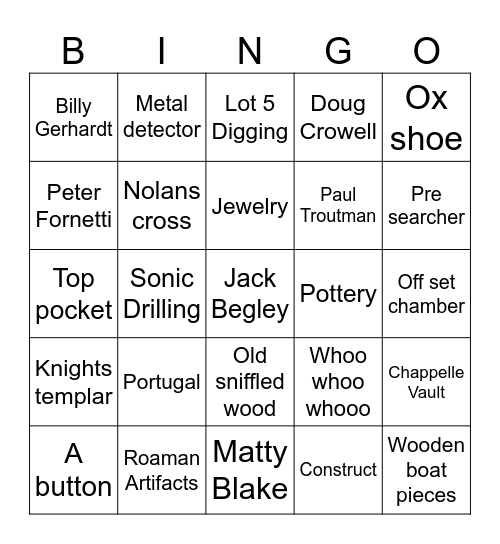 Oak Island Bingo Card