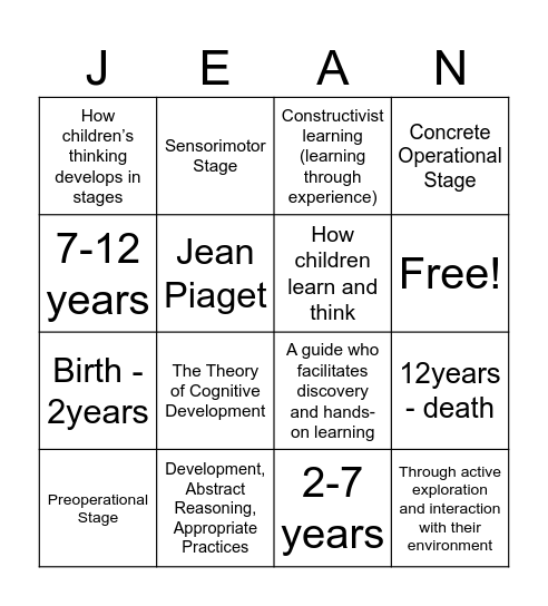 Educational Presentation Bingo Card