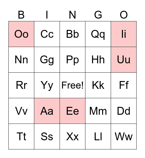 Phonics Bingo Card